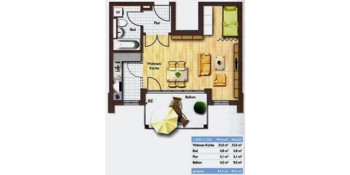 Etagenwohnung Unterföhring - 1.5 Zimmer, 45 m&sup2;, 395.000&euro; | Angebot:24837508