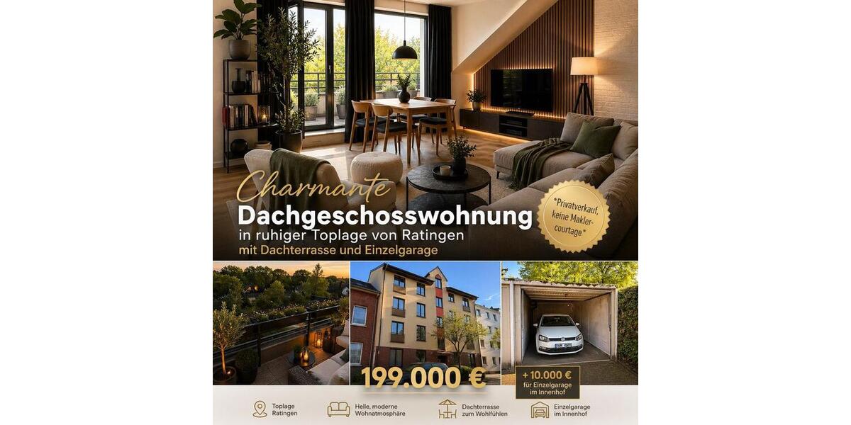 Dachgeschoßwohnung Ratingen - 2 Zimmer, 57 m&sup2;, 209.000&euro; | Angebot:26373847