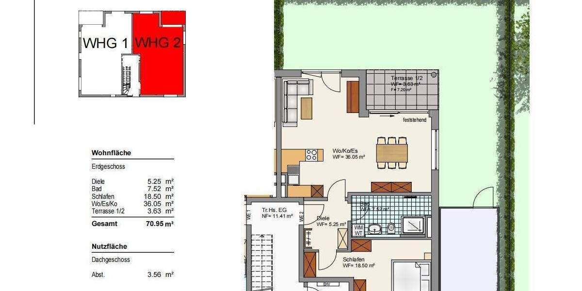 Etagenwohnung Teublitz Katzdorf - 2 Zimmer, 51 m&sup2;, 223.250&euro; | Angebot:23954998