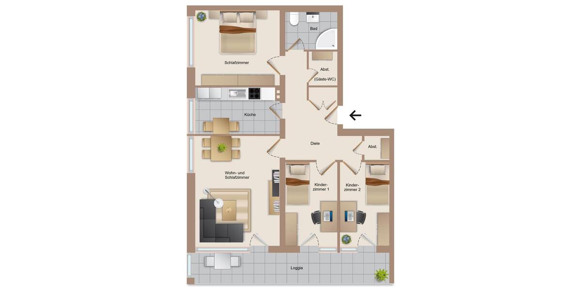 Etagenwohnung Wolfsburg Detmerode - 4 Zimmer, 90 m&sup2;, 152.500&euro; | Angebot:26877370