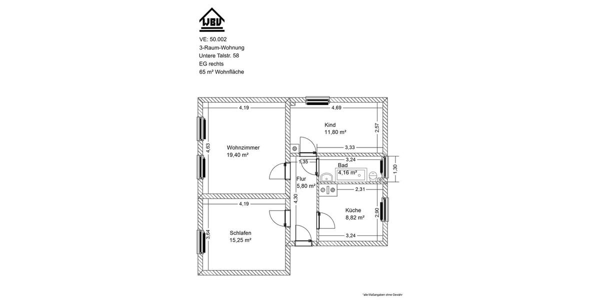 Etagenwohnung Waldheim - 3 Zimmer, 63 m&sup2;, 320&euro; | Angebot:18457494