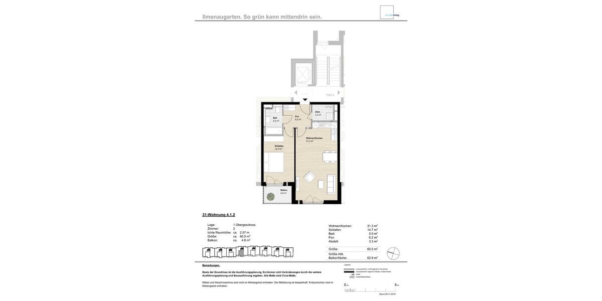 Etagenwohnung Lüneburg Ebensberg - 2 Zimmer, 62 m&sup2;, 900&euro; | Angebot:26676426