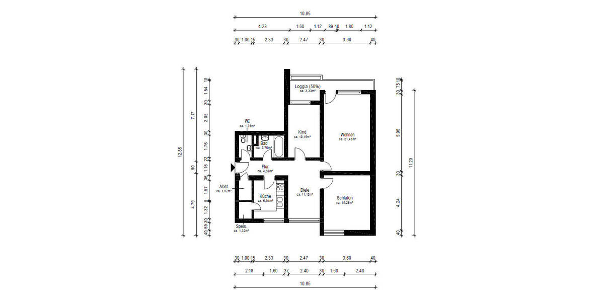 Etagenwohnung München Moosach - 3 Zimmer, 80 m&sup2;, 520.000&euro; | Angebot:26391259