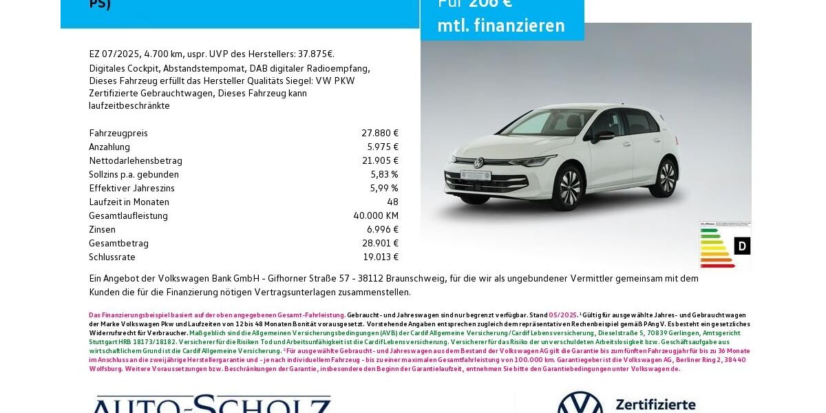 VW Golf 4.700 km 27.880 &euro; Bayreuth 95448
