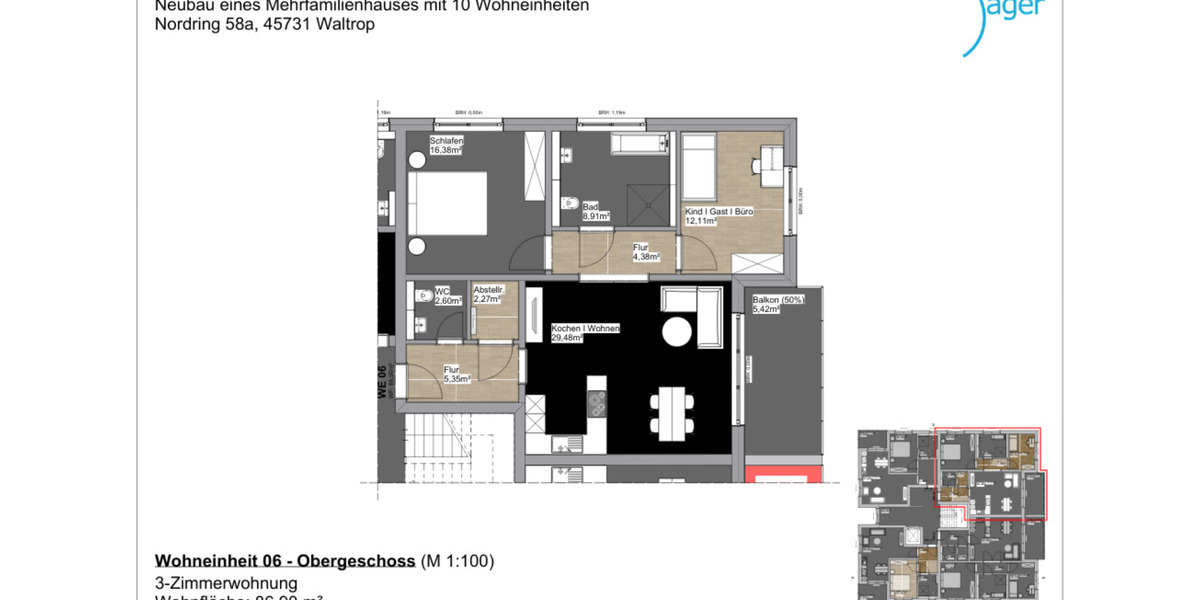 Erstbezug! Barrierefreie 3-Zimmer-Obergeschosswohnung mit Balkon & Gäste-WC in Waltrop-Zentrum 3 zimmer
