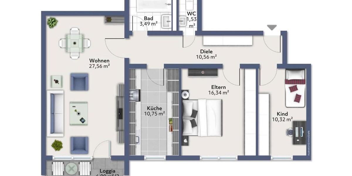 Etagenwohnung Hockenheim - 3 Zimmer, 81 m&sup2;, 269.950&euro; | Angebot:26356696