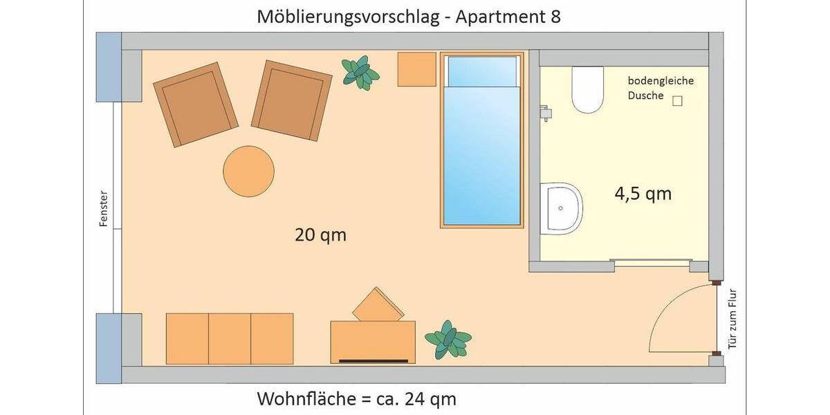 Etagenwohnung Crivitz - 1 Zimmer, 24 m&sup2;, 398&euro; | Angebot:25267691