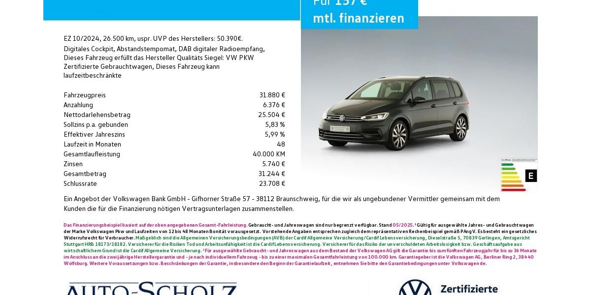 VW Touran 26.500 km 31.880 &euro; Bayreuth 95448