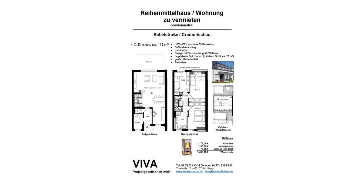Sparen Sie bis zu 30% Energiekosten Neubau RH Whg. in Crimmitschau, Bebelstraße inkl. Kaminofen 4 zimmer