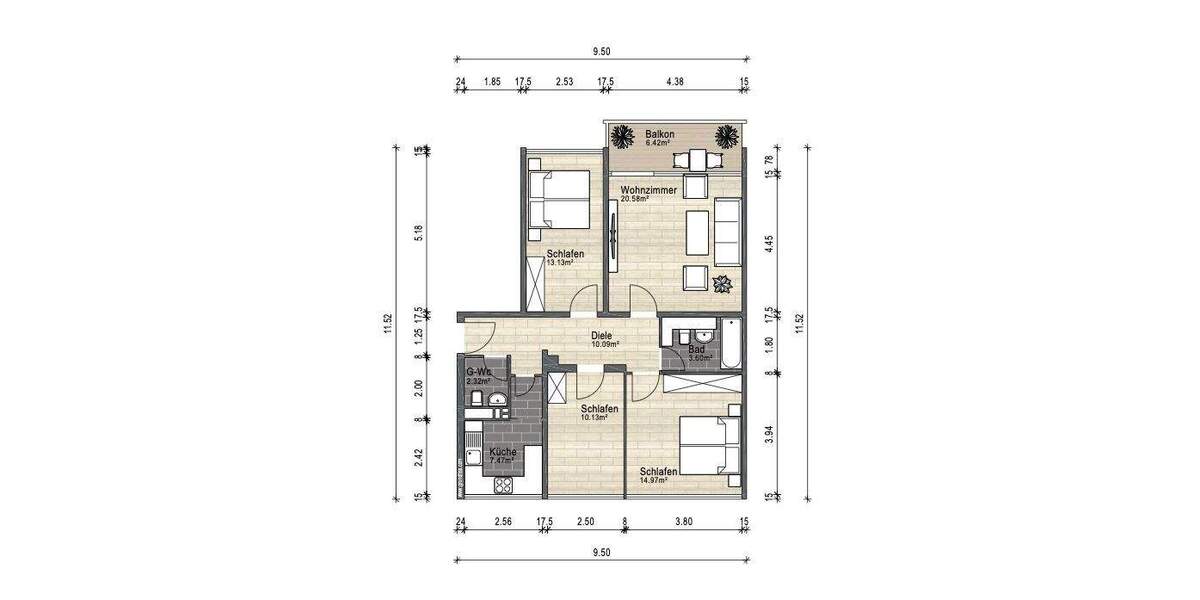 Etagenwohnung Garching bei München Hochbrück - 3 Zimmer, 83 m&sup2;, 600.000&euro; | Angebot:25751476