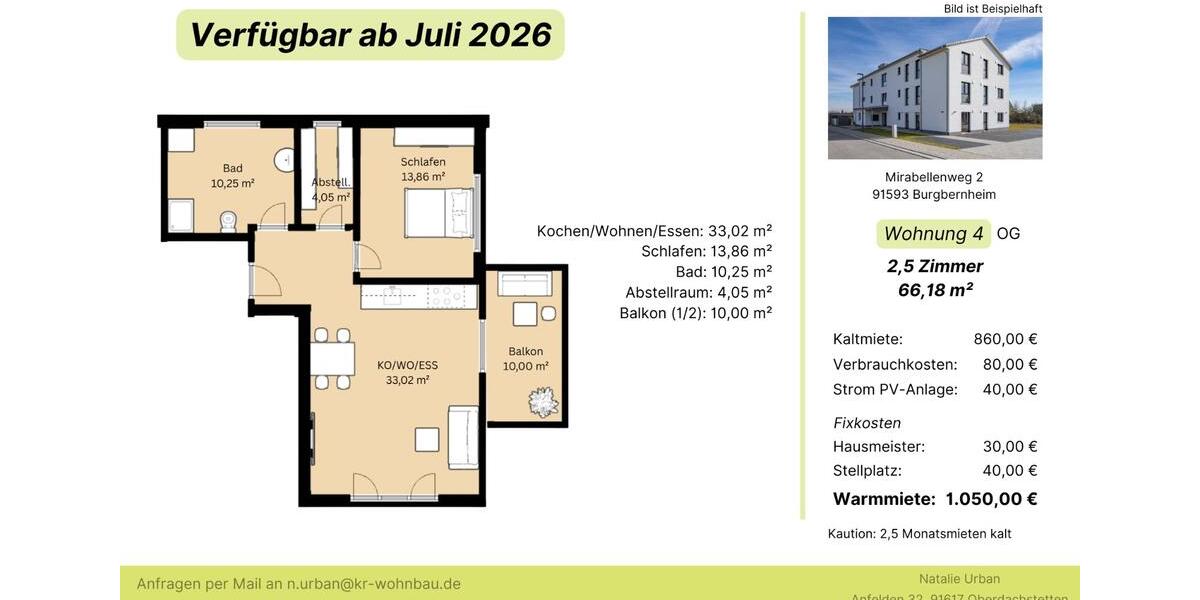 Etagenwohnung Burgbernheim - 2.5 Zimmer, 66 m&sup2;, 860&euro; | Angebot:26478247