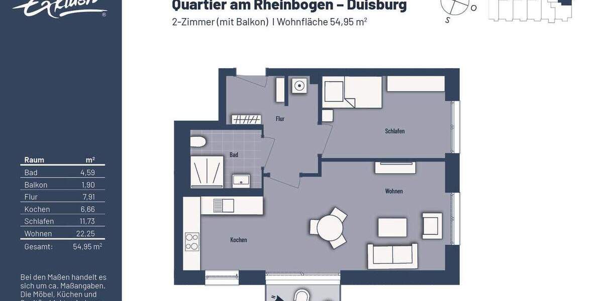 Etagenwohnung Duisburg Buchholz - 2 Zimmer, 55 m&sup2;, 240.000&euro; | Angebot:25690429