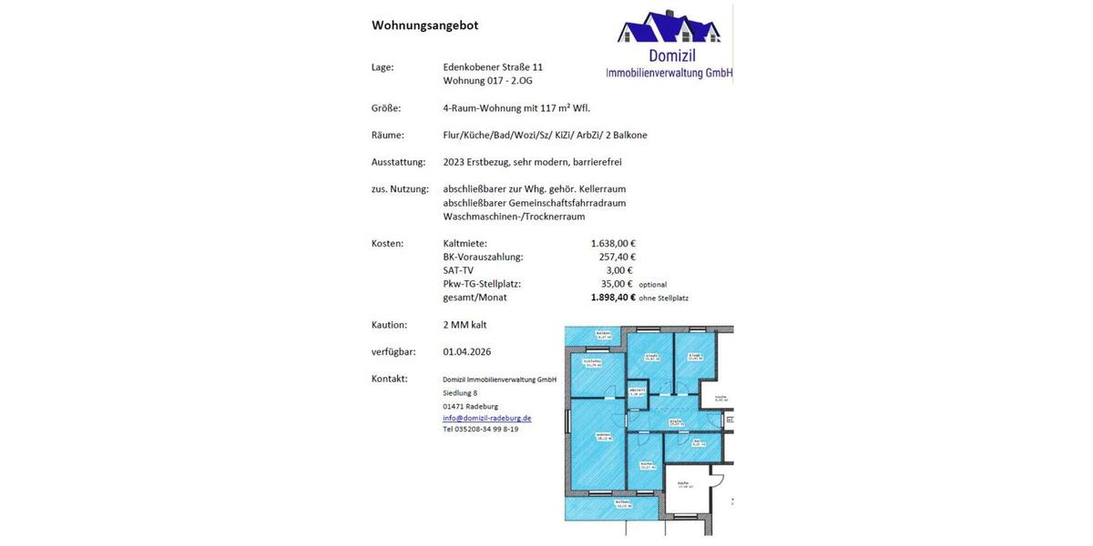 Etagenwohnung Radeburg - 4 Zimmer, 117 m&sup2;, 1.638&euro; | Angebot:24669308