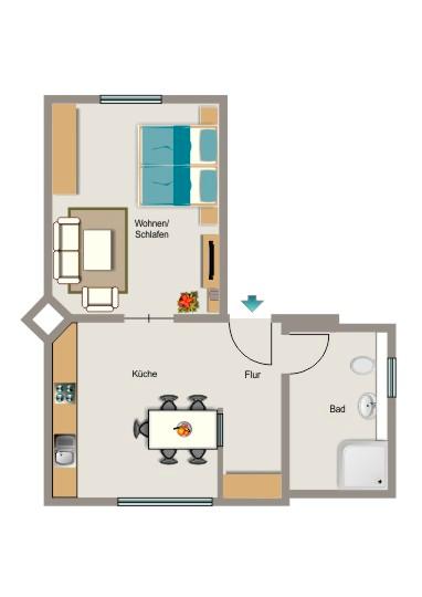 Erdgeschoßwohnung Lünen Brambauer - 2.5 Zimmer, 40 m&sup2;, 370&euro; | Angebot:25301599