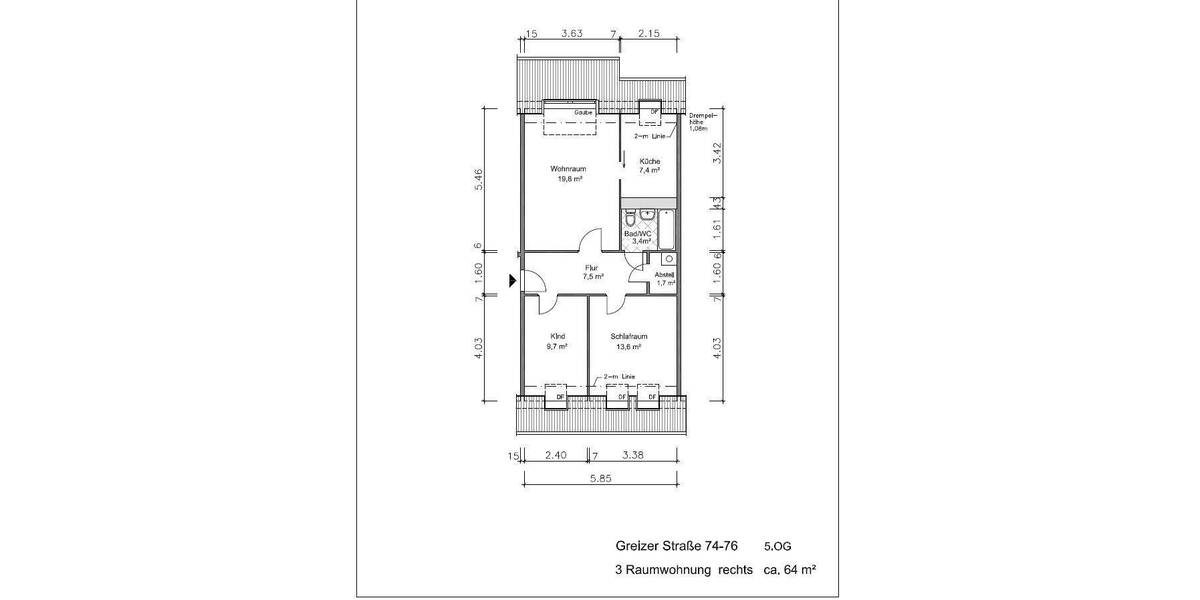 Etagenwohnung Gera Innenstadt - 3 Zimmer, 64 m&sup2;, 355&euro; | Angebot:26902624