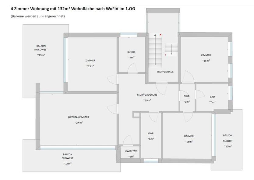 132 m² Etagenwohnung im 1. OG mit drei Balkonen zimmer
