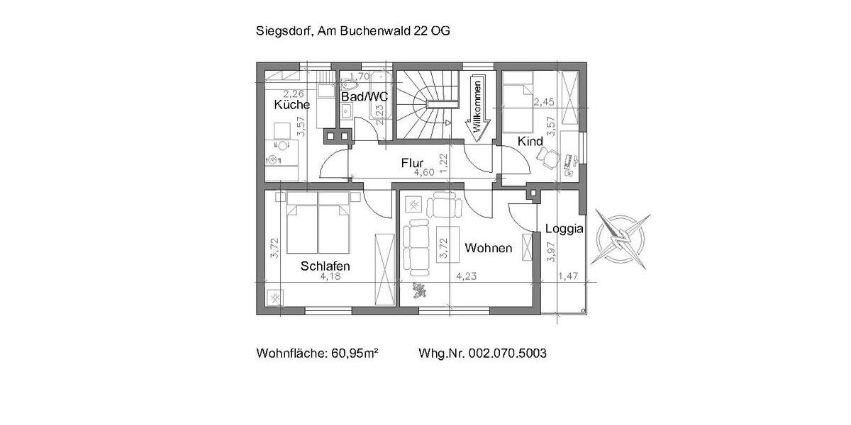 Etagenwohnung Siegsdorf - 3 Zimmer, 61 m&sup2;, 820&euro; | Angebot:26382664