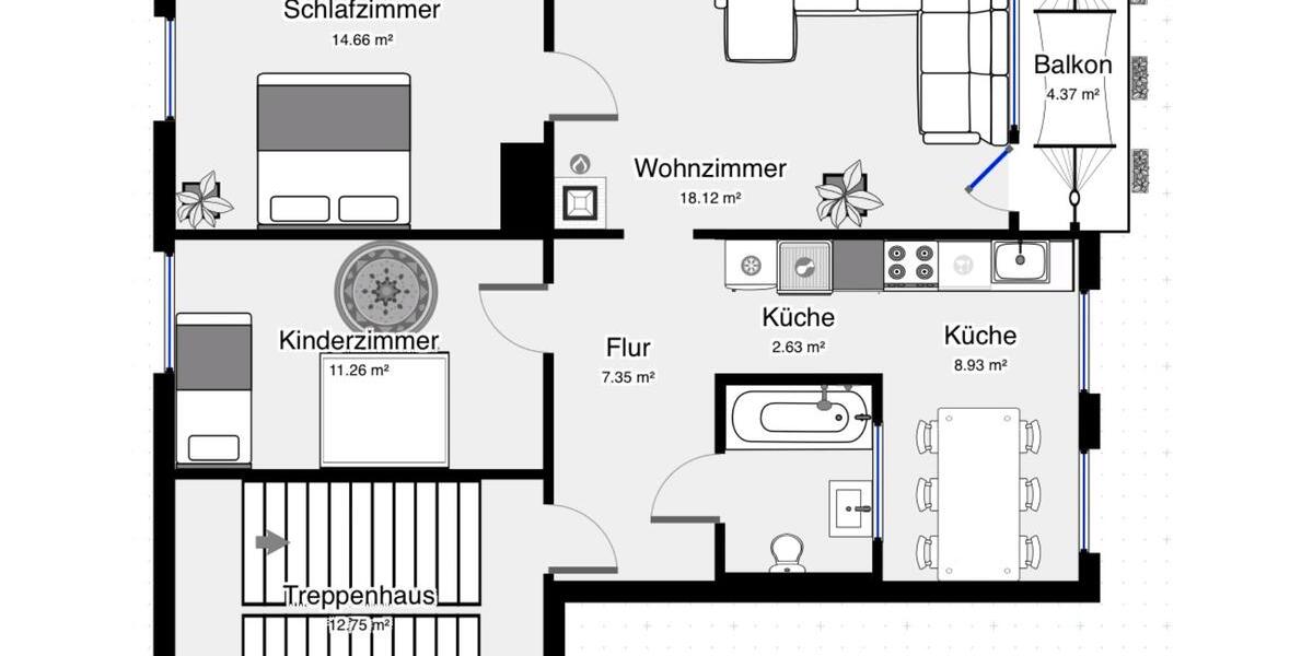Etagenwohnung Duisburg Angerhausen - 3.5 Zimmer, 70 m&sup2;, 211.000&euro; | Angebot:26313053