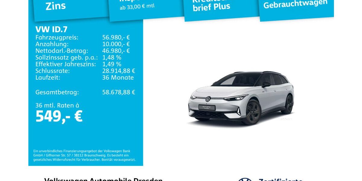 VW ID.7 19.539 km 56.980 € Dresden 01169