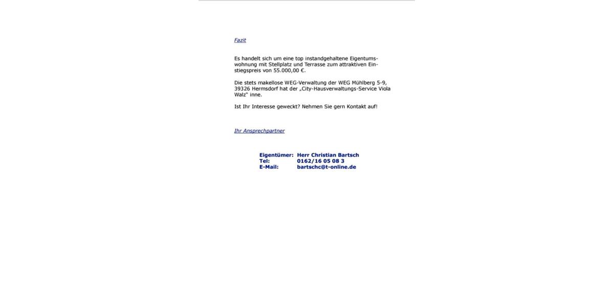 Erdgeschoßwohnung Wolmirstedt - 1 Zimmer, 40 m&sup2;, 55.000&euro; | Angebot:27258965