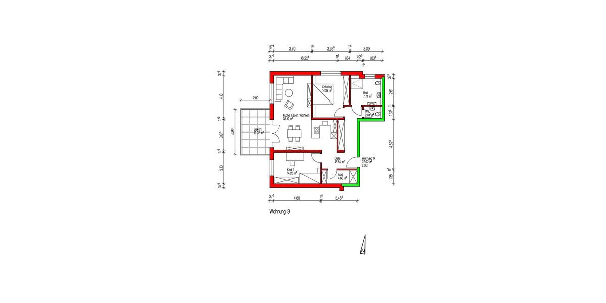 Etagenwohnung Gernsbach - 3 Zimmer, 98 m&sup2;, 1.569&euro; | Angebot:26300223