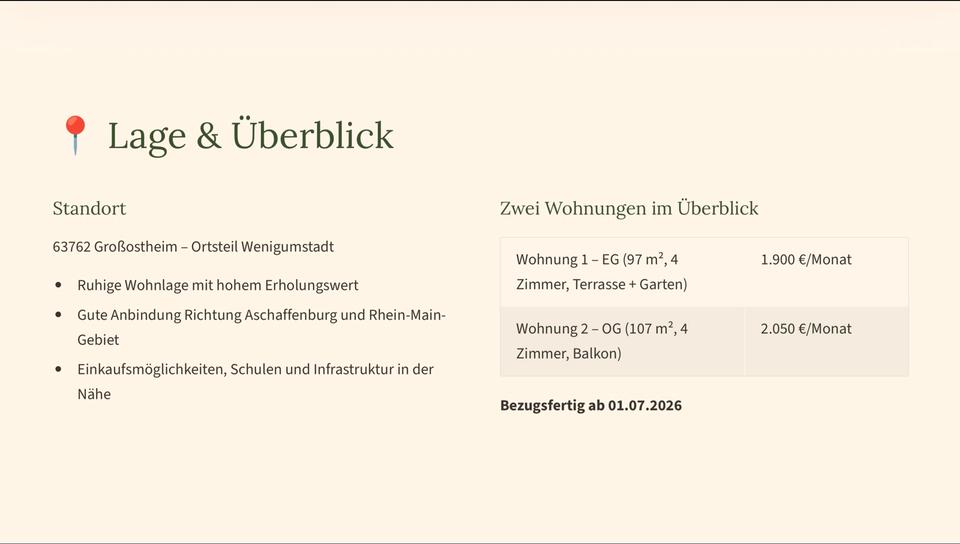 Erdgeschoßwohnung Großostheim - 4 Zimmer, 97 m&sup2;, 1.650&euro; | Angebot:25958781