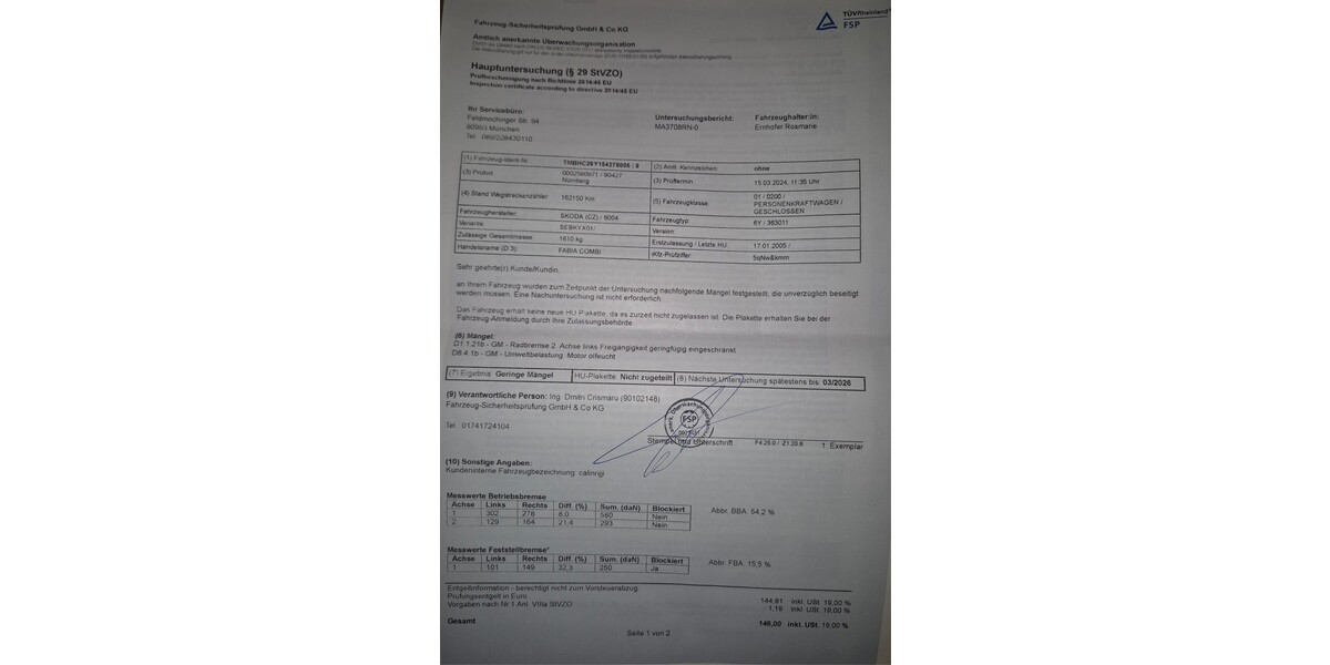 Skoda Fabia Kombi 162.150 km 2.600 € Schwabach 91126