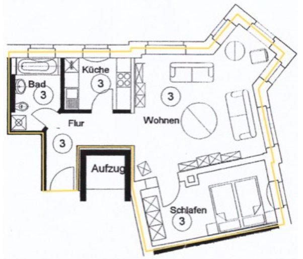 Etagenwohnung Chemnitz Kapellenberg - 2 Zimmer, 58 m&sup2;, 64.900&euro; | Angebot:26962828