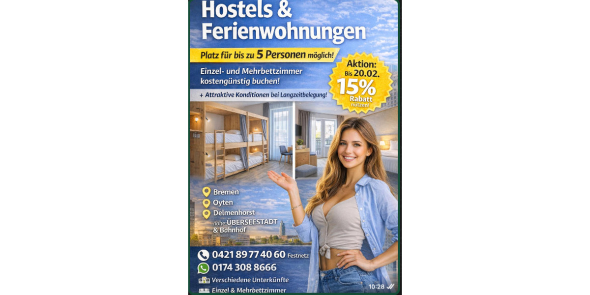 Wohnen auf Zeit Oyten - 3 Zimmer, 98 m&sup2;, 29&euro; | Angebot:25532393