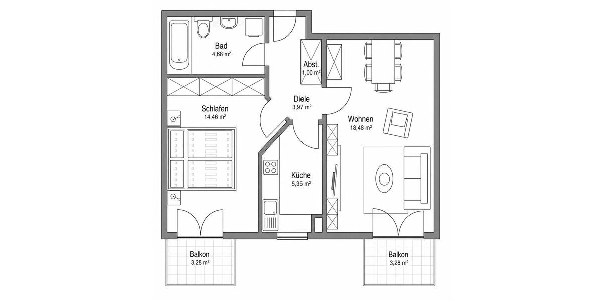 Etagenwohnung Rosenheim Egarten - 2 Zimmer, 52 m&sup2;, 319.000&euro; | Angebot:27116794