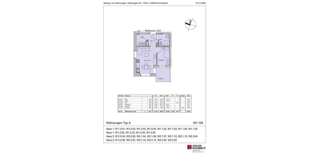 Etagenwohnung Ammersbek Lottbek - 1 Zimmer, 42 m&sup2;, 239.000&euro; | Angebot:26064226