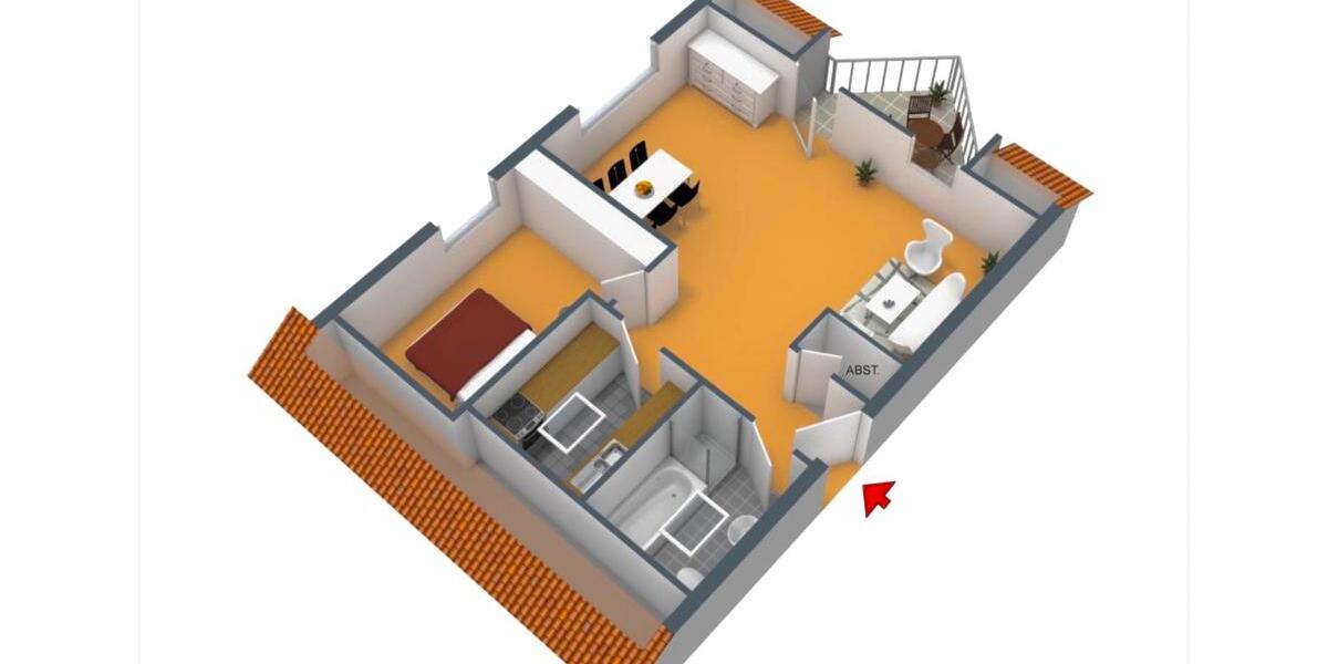 Dachgeschoßwohnung Bodelshausen - 2 Zimmer, 58 m&sup2;, 600&euro; | Angebot:26645489