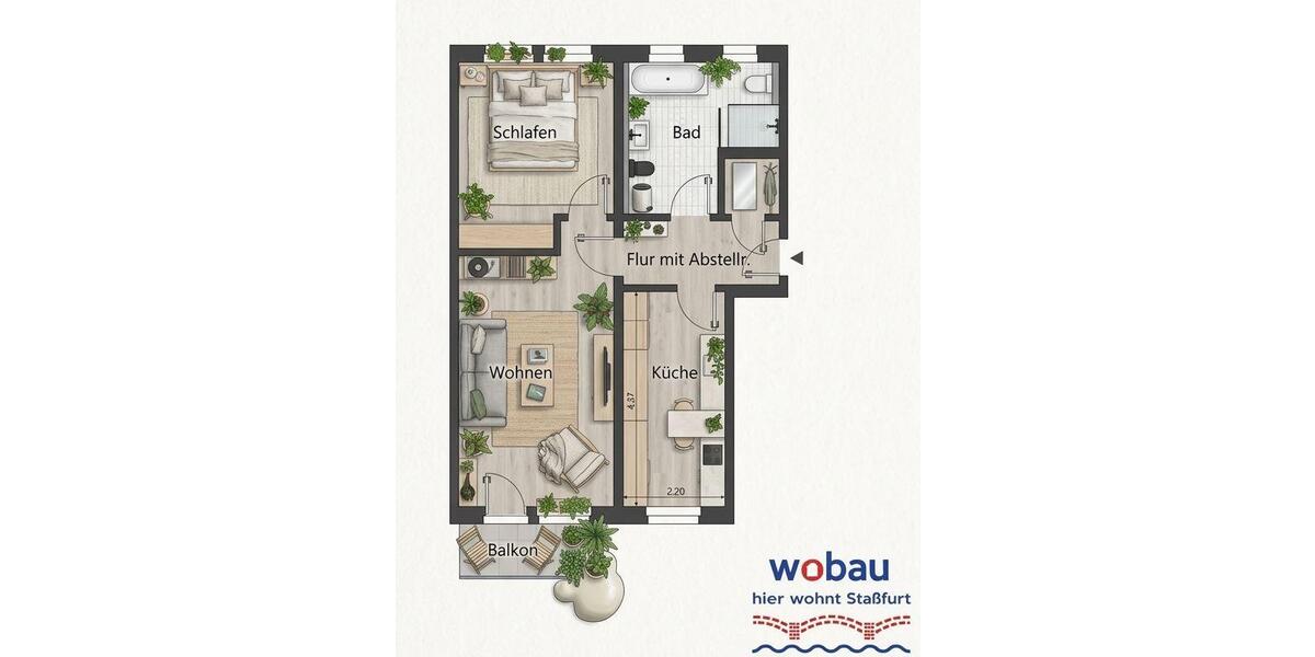 Erdgeschoßwohnung Staßfurt - 2 Zimmer, 59 m&sup2;, 474&euro; | Angebot:26366811