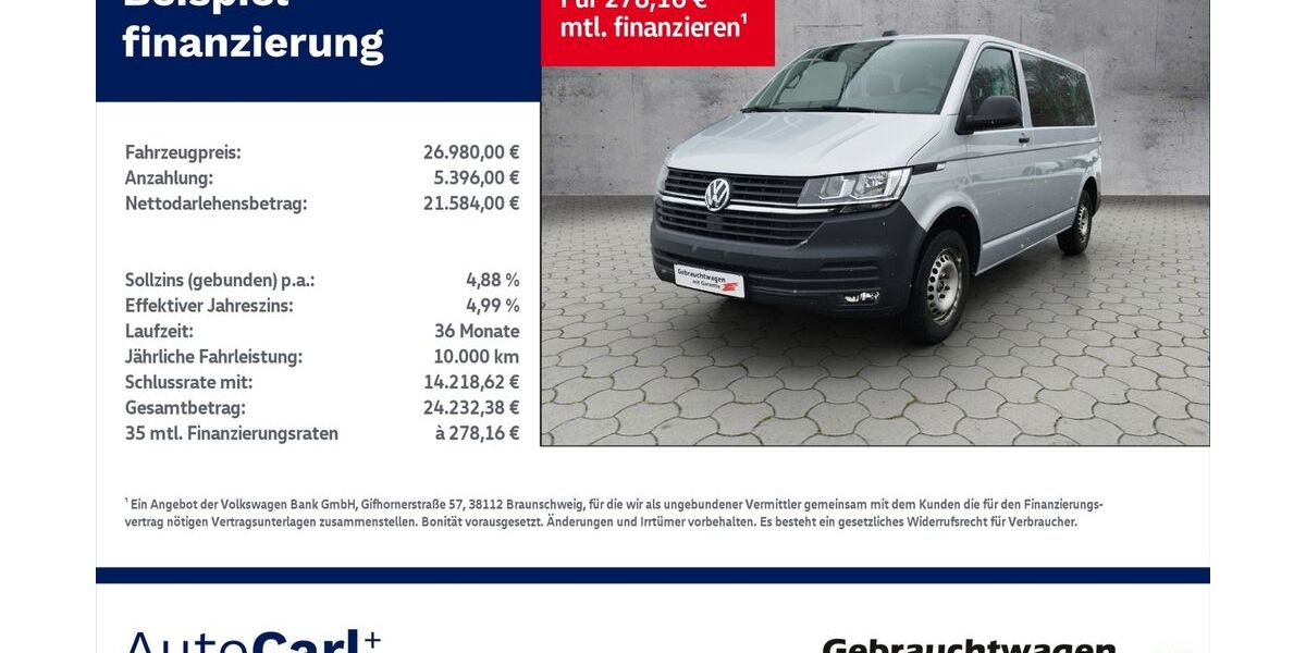 VW T6 Kombi 55.000 km 26.980 &euro; Plauen 08527