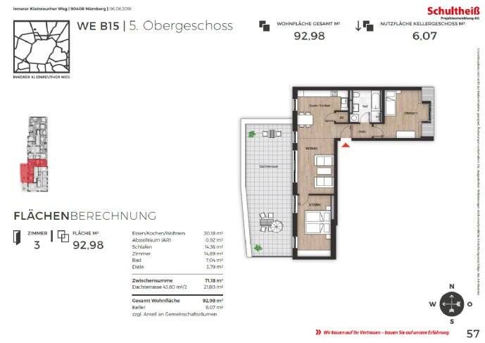 3-Zi.-Whg. mit Dachterrasse und Einbauküche B15 3 zimmer