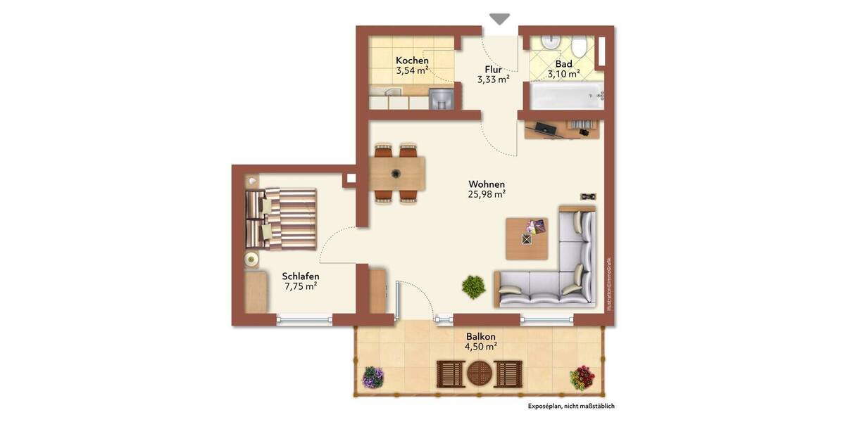 Etagenwohnung Scharbeutz - 2 Zimmer, 46 m&sup2;, 168.000&euro; | Angebot:26733630