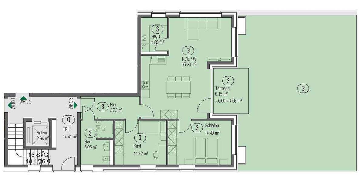 Terrassenwohnung Borken - 3 Zimmer, 84 m&sup2;, 351.200&euro; | Angebot:24221378