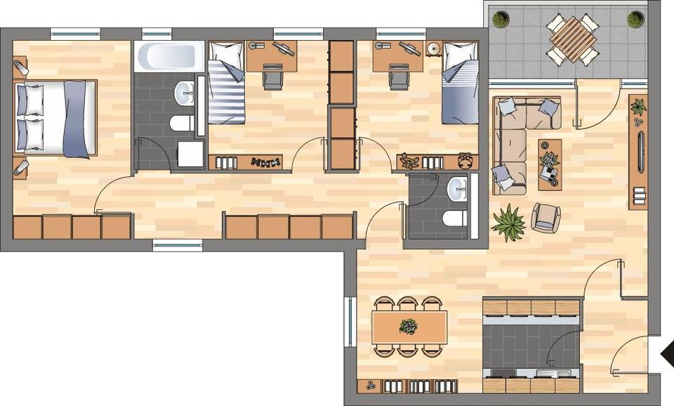 Erdgeschoßwohnung Wuppertal Gemarkung Vohwinkel - 4 Zimmer, 96 m&sup2;, 779&euro; | Angebot:26677449