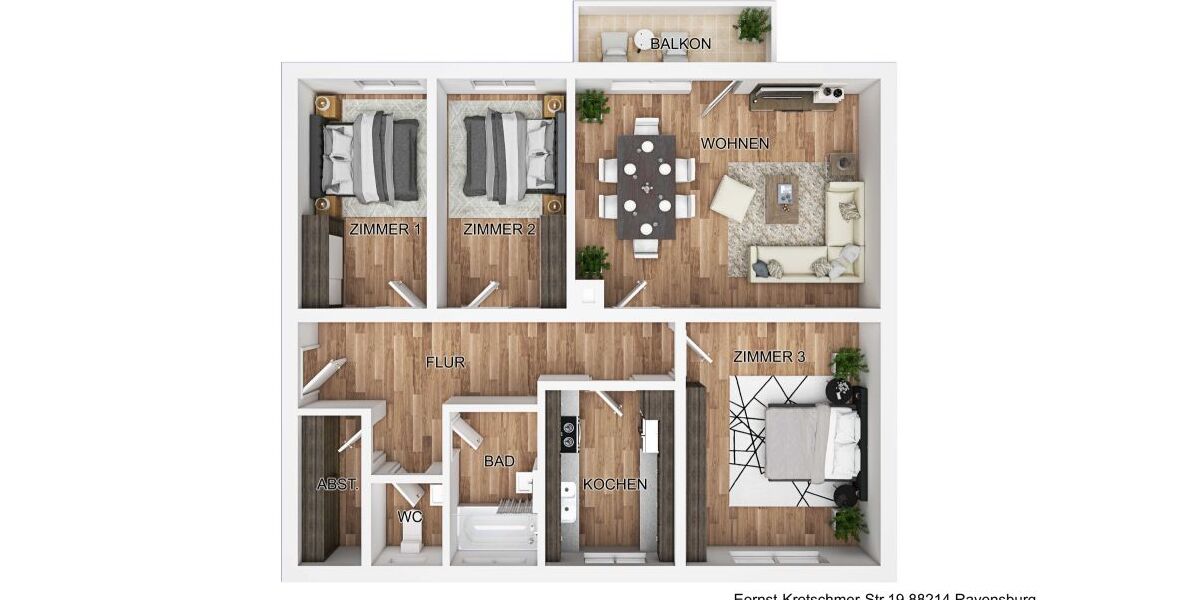 Provisionsfrei* 3,79% Rendite + Indexmiete: Vermietete 4-Zi.-Wohnung mit Kamin-Option & Garten! - Erdgeschoßwohnung Ravensburg Eschach | Angebot:26888566