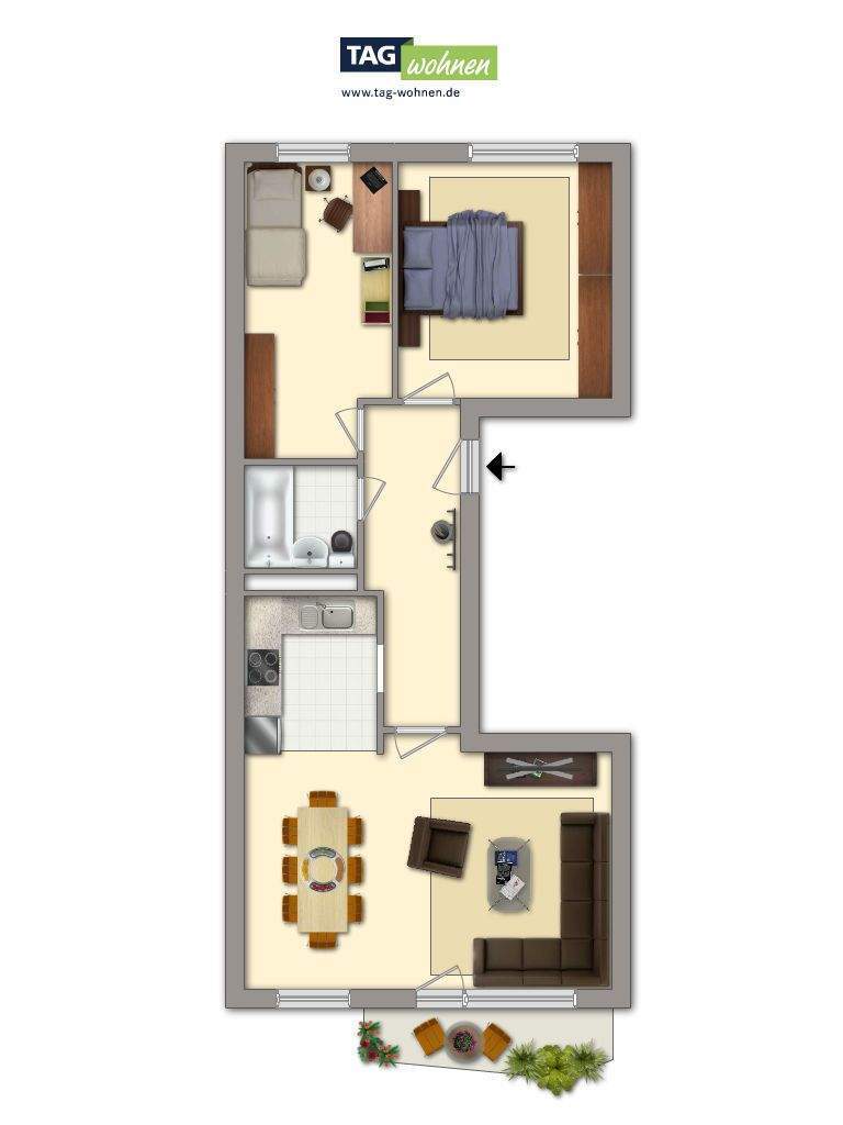 Frisch, hell, bereit fürs Einziehen: 3 Zimmer mit großem Wohnzimmer, offener Küche und Balkon 3 zimmer