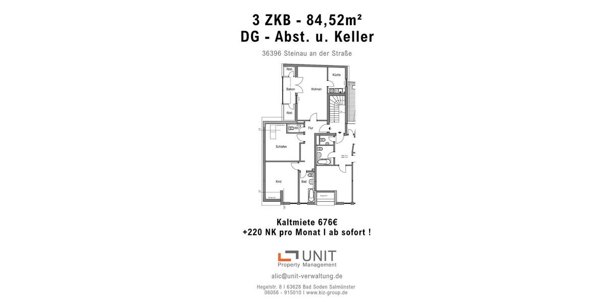 Dachgeschoßwohnung Bad Soden-Salmünster Salmünster - 2 Zimmer, 85 m&sup2;, 896&euro; | Angebot:25501544