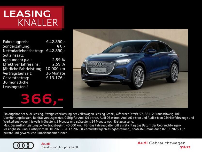 Audi Q4 e-tron 7.915 km 42.890 € Ingolstadt 85057