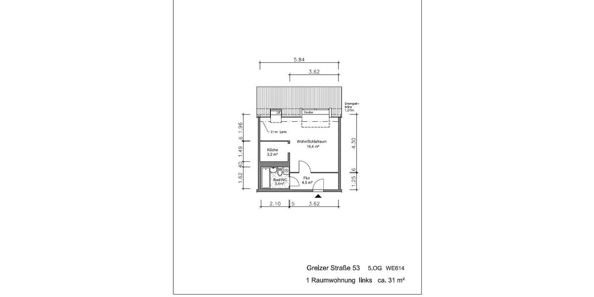 Dachgeschoßwohnung Gera - 1 Zimmer, 31 m&sup2;, 305&euro; | Angebot:26351070