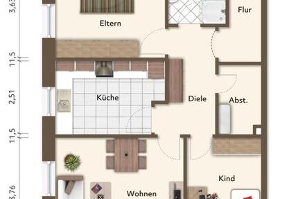 Neubau helle Eigentumswohnung 3 Zimmer 63 qm mit Küche 3 zimmer