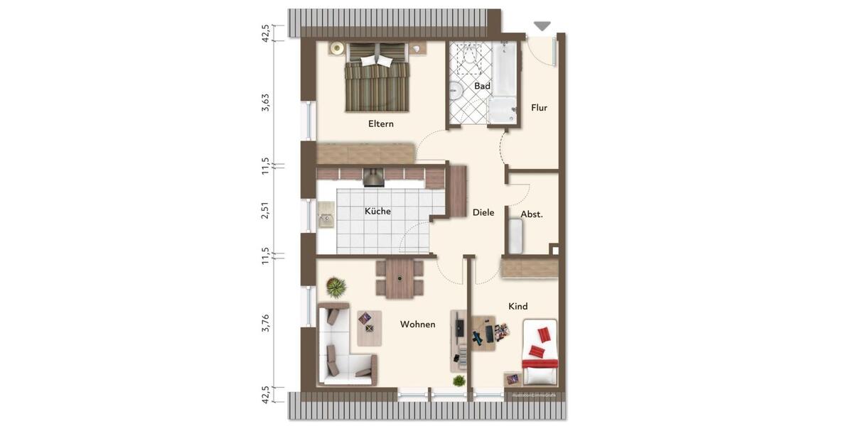 Neubau helle Eigentumswohnung 3 Zimmer 63 qm mit Küche 3 zimmer