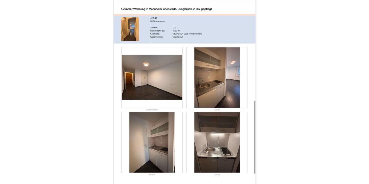 Etagenwohnung Sandhausen - 1 Zimmer, 18 m&sup2;, 640&euro; | Angebot:26613959