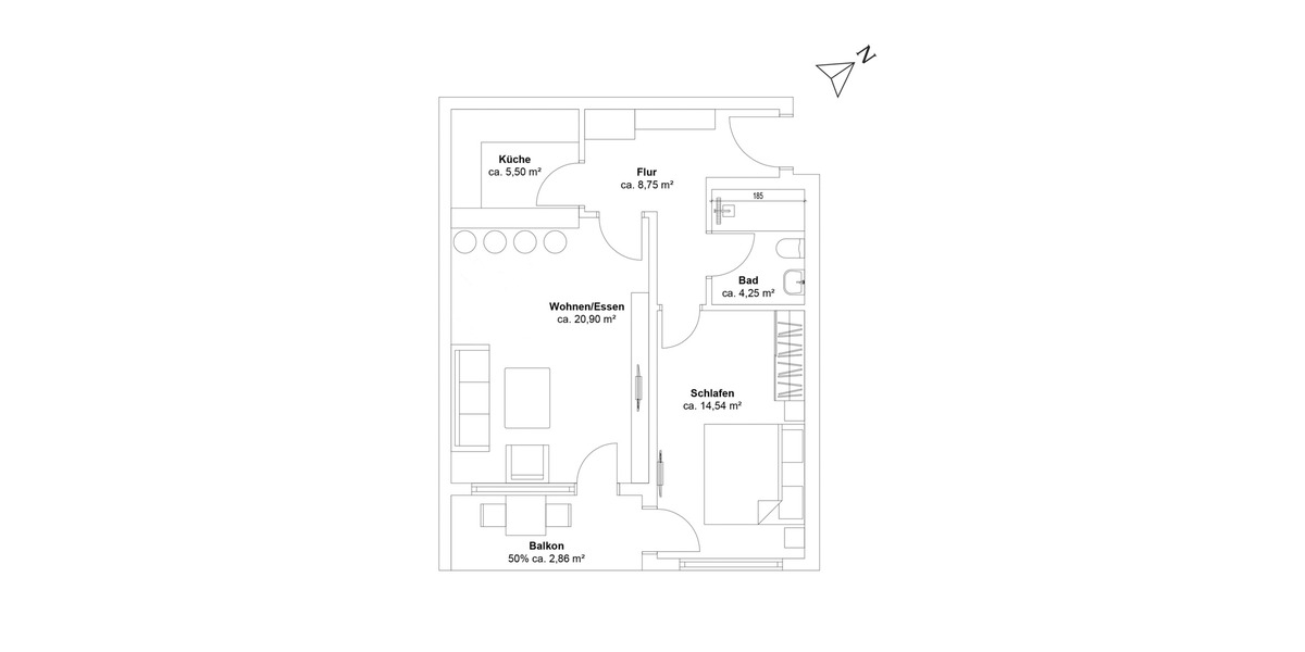Etagenwohnung Konstanz Paradies - 2 Zimmer, 52 m&sup2;, 339.000&euro; | Angebot:26826887