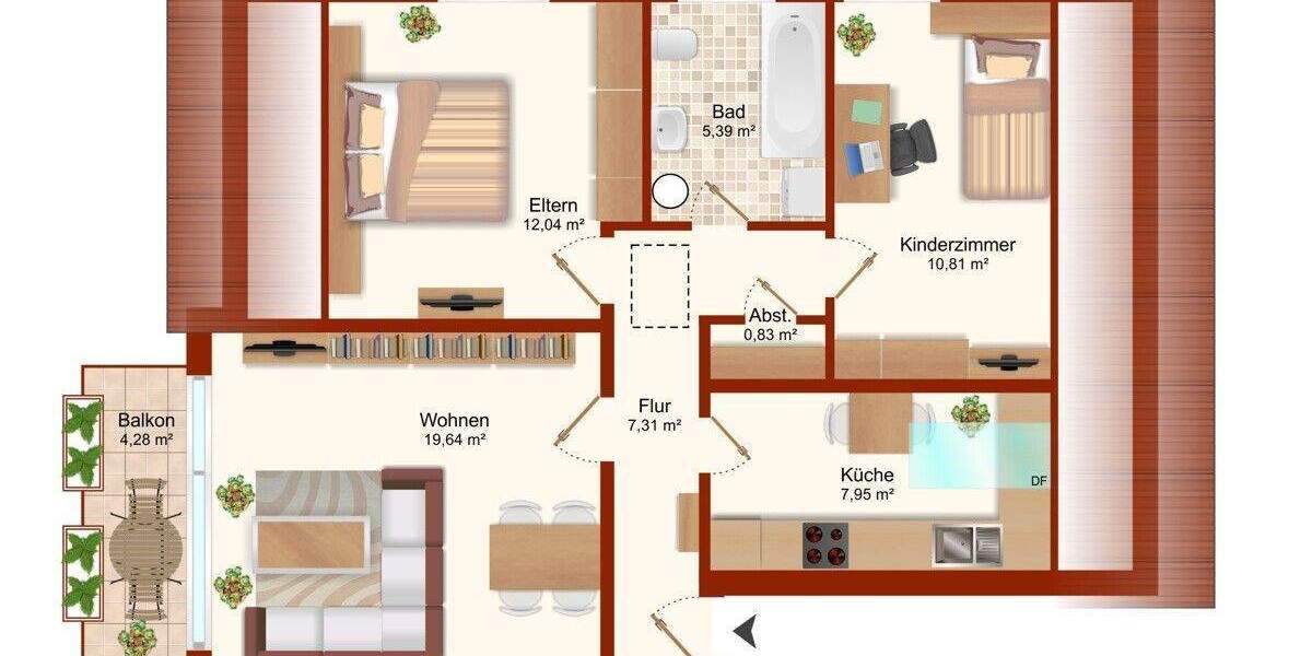Etagenwohnung Achim Baden - 3 Zimmer, 66 m&sup2;, 180.000&euro; | Angebot:24698716