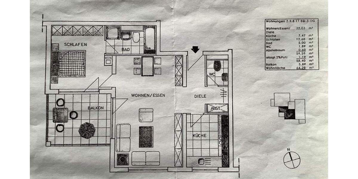 Etagenwohnung Bad Homburg Berliner Siedlung/Gartenfeld - 2 Zimmer, 64 m&sup2;, 300.000&euro; | Angebot:25693982