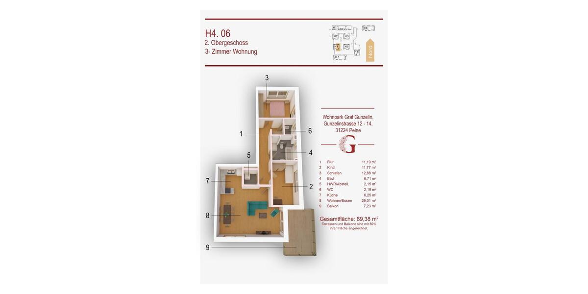 Etagenwohnung Peine - 3 Zimmer, 89 m&sup2;, 1.030&euro; | Angebot:26163776